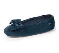 Isotoner Chaussons Ballerines femme, ultra confort, semelle cuir, grand nœud, 35/36, bleu canard