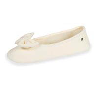 Isotoner Chaussons Ballerines femme nœud coton bio semelle cuir | Pantoufle Mousses complémentaires pour un confort durable et un maintien optimal au quotidien.