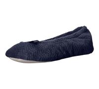 Isotoner - Chaussons ballerines Gemma en micro-éponge et mousse à mémoire de forme confortable, semelle en daim, pour femme, Bleu marine/chevrons, 6.5-7.5
