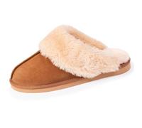 Isotoner Chaussons cuir fourré chaud camel femme 37