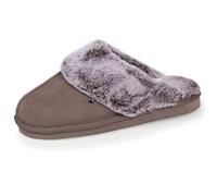 Isotoner Chaussons cuir fourré chaud taupe femme 37