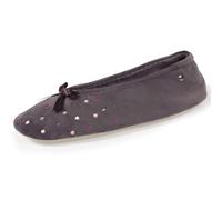 Isotoner Chaussons pantoufles Ballerines femme brodée pois, 37/38 EU, gris foncé