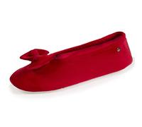 Isotoner Chaussons pantoufles Ballerines femme ultra confortables, semelle en cuir, détail grand nœud, 37/38 EU, rouge