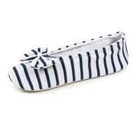 Isotoner Chaussons pantoufles Ballerines femme ultra confortables, semelle en cuir tannage végétal, détail grand nœud, 39/40 EU, rayuresbleues