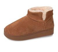 Isotoner Chaussons pantoufles Bottillons femme dessus en cuir, semelle plateforme, 36, camel