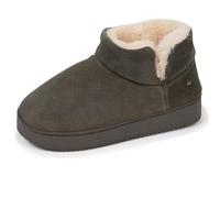 Isotoner Chaussons pantoufles Bottillons femme dessus en cuir, semelle plateforme, 37 EU, kaki