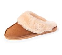 Isotoner Chaussons en cuir fourrés chauds femme camel 38