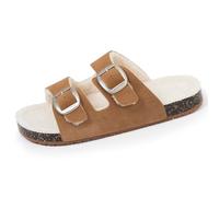 Isotoner Chaussons pantoufles Mules ouvertes femme ultra confortables, en cuir, 38 EU, camel