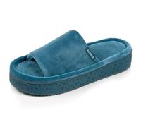 Isotoner Chaussons pantoufles Mules ouvertes femme velours, plateforme 3,5 cm, 40 EU, bleucanard