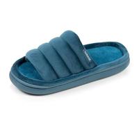 Isotoner Chaussons pantoufles Mules ouvertes femme velours semelle bloup xtra confort, 39 EU, bleucanard