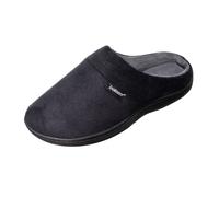 Isotoner Chaussons pour homme avec dos ouvert, mousse à mémoire de forme et semelle intérieur/extérieure, Fuax Microsuede Black, Medium