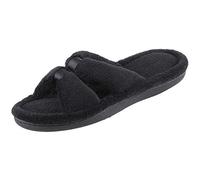 isotoner Chaussons Signature X-Slide pour femme, bordure en satin avec mousse à mémoire de forme, noir, 9.5-10