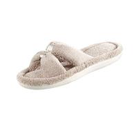 isotoner Chaussons Signature X-Slide pour femme, bordure en satin avec mousse à mémoire de forme, taupe, 6.5-7