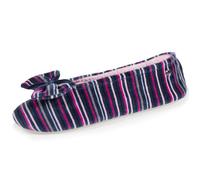 Isotoner Chaussons pantoufles Ballerines femme ultra confortables, en coton biologique et semelle en cuir, détail grand nœud 39/40
