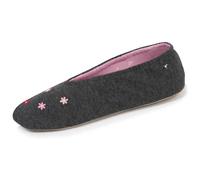 Isotoner Chaussons ultra confortables, semelle en cuir, détail grand nœud gris chiné femme 37/38