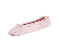 isotoner Femme Embroidered Plush Terry Ballerina Slippers Mule, Nœud Souple Rose, 35.5 EU