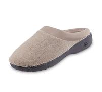 isotoner Femme Indoor/Outdoor Slip-on Terry and Satin Clog Slippers with Memory Foam Comfort Chausson, Stone, Large
