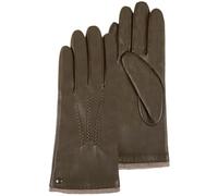 Isotoner Gants femme en cuir d'agneau pleine fleur, doublés cachemire, 7.5=M, olive