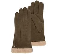 Isotoner Gants femme en cuir de chèvre velours, doublés en imitation fourrure, 7.5=M, olive
