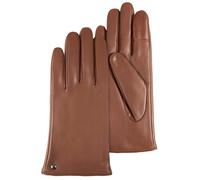 Isotoner Gants femme tactiles en cuir d'agneau - doublés micro fausse fourrure, 7=S, cognac
