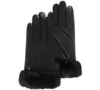 Isotoner Gants femme tactiles en cuir d'agneau pleine fleur - doublés chaud, 7.5=M, noir