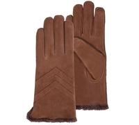 Isotoner Gants femme tactiles en cuir de chèvre velours - doublés micro fausse fourrure, 7=S, cognac