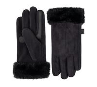 isotoner Gants Mya en microsuède pour femme avec revers en fourrure, noir, small/medium