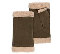 Isotoner Mitaines femme en cuir de chèvre velours, doublés imitation fourrure, 7.5=M, olive