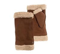 Isotoner Mitaines femme en cuir de chèvre velours, doublés imitation fourrure, 7=S, cognac
