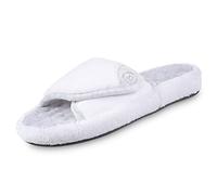 Isotoner Pantoufles en Terry Spa pour femme avec mousse à mémoire de forme pour un confort intérieur et extérieur, Blanc., 37/38 EU
