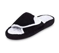 Isotoner Pantoufles en Terry Spa pour femme avec mousse à mémoire de forme pour un confort intérieur et extérieur, Noir, 37/38 EU