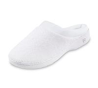 isotoner Pantoufles rembourrées en éponge et satin avec mousse à mémoire de forme pour intérieur/extérieur, blanc, 7.5-8