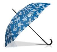 Isotoner Parapluie canne, ultra dérperlant, solide, ouverture automatique/fermeture manuelle, fleur coquillage bleu
