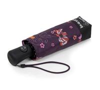 Isotoner Parapluie solide déperlant large couverture 98 cm mini 21cm et automatique fleurs aubergine femme