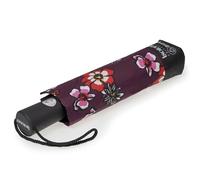 Isotoner Parapluie solide, ultra déperlant, à ouverture/fermeture automatique, fleurs pensées