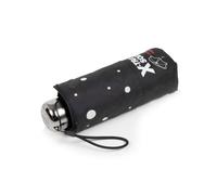 Isotoner Parapluie Xtra Solide antiretournement, compact et léger 17,5cm, déperlant pois noir/jaune femme