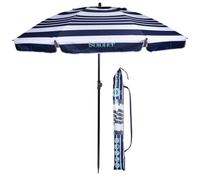 Isotoner Parasol de plage de jardin, ultra résistant, structure anti vent, léger réglable en hauteur et inclinaison et anti uv upf50+, 160 cm rayure mixte marine