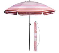 Isotoner Parasol de plage, jardin, ultra résistant, structure anti vent, léger, réglable et anti uv upf50+, 160 cm rayure saumon