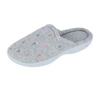 Isotoner Sabots Classiques en Tissu éponge pour Femme - Gris chiné - Pointure 39,5/40 EU, Fleur Gris chiné, 39.5/40 EU