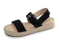 Isotoner Sandales femme semelle à mémoire de forme, talon de 3,5cm, design corde, 38 EU, noir