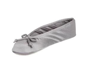 Isotoner Satin Ballerina Slippers With Classic Ribbon Or Soft Tie Bow And Suede Sole ChaussonFemme