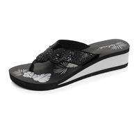 Isotoner Tongs femme talon 4 cm, semelle confortable et légère, sandale de plage, piscine, 37 EU, noir argenté
