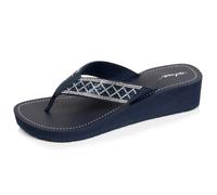 Isotoner Tongs femme semelle synthétique, tige en perles, talon compensé 4 cm, 37 EU, bleu marine
