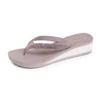 Isotoner Tongs semelle synthétique, tige en perles, talon compensé 4 cm taupe femme 37