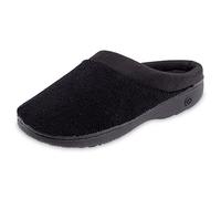 isotoner Women's Indoor/Outdoor Slip-on Terry and Satin Clog Slippers with Memory Foam Comfort, Black, 5-6