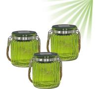 ISOTRONIC® Lampe solaire LED transparent, pendentif pour le jardin, le balcon et l'extérieur - 10 LED par lampe - Pot de conservation pour la fête, la célébration, le mariage, Lot de 3