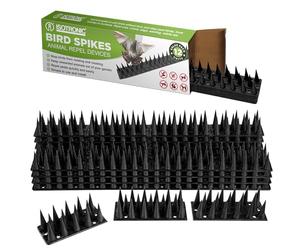 ISOTRONIC Répulsif anti-oiseaux en plastique 3 rangées de pointes pour chat, martre, pigeon, clôture, rebord de fenêtre, toit, répulsif anti-pigeons, anti-oiseaux - robuste (noir, 12 pièces)