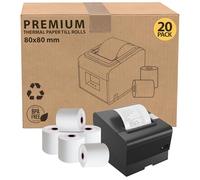 iSOUL Lot de 20 rouleaux de papier thermique sans bavure pour machines PDQ Sam 4S POS-XQ1 Star Micronics TSP100 Series Bixolon SRP Citizen CT Flex 80 x 80 mm