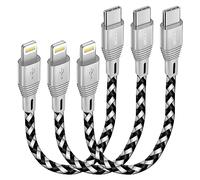 iSOUL Lot de 3 câbles USB C vers Lightning courts de 15 cm pour iPhone [chargement rapide USB C approuvé par Apple] Câble de synchronisation PD pour iPhone 14 13 12 11 XS XR X Pro Max Mini 8 7 6S Plus