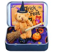 ISOYTERO Petit Ours dans Une boîte sorcière en Peluche Ours Halloween Mini Figures avec de Fer à balais Cape Pumpkin Cat pour